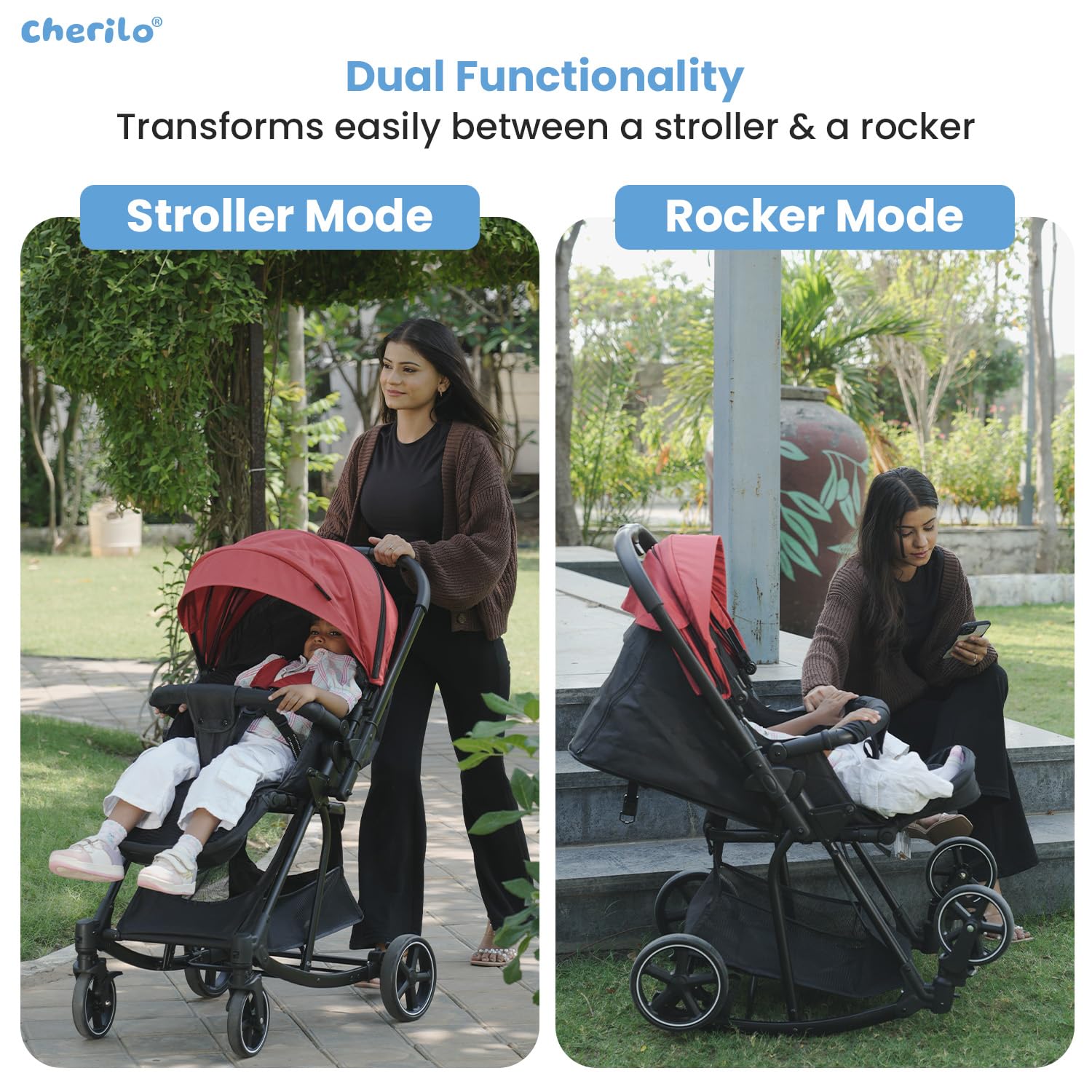 Baby Stroller Cum Rocker (0–3 Years) Reversible Handle | Recline, 5-Point Harness