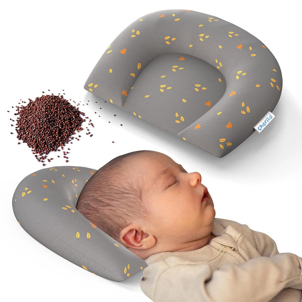 Round Mustard Seed Baby Pillow | Cotton Cover, 20x20x2 cm