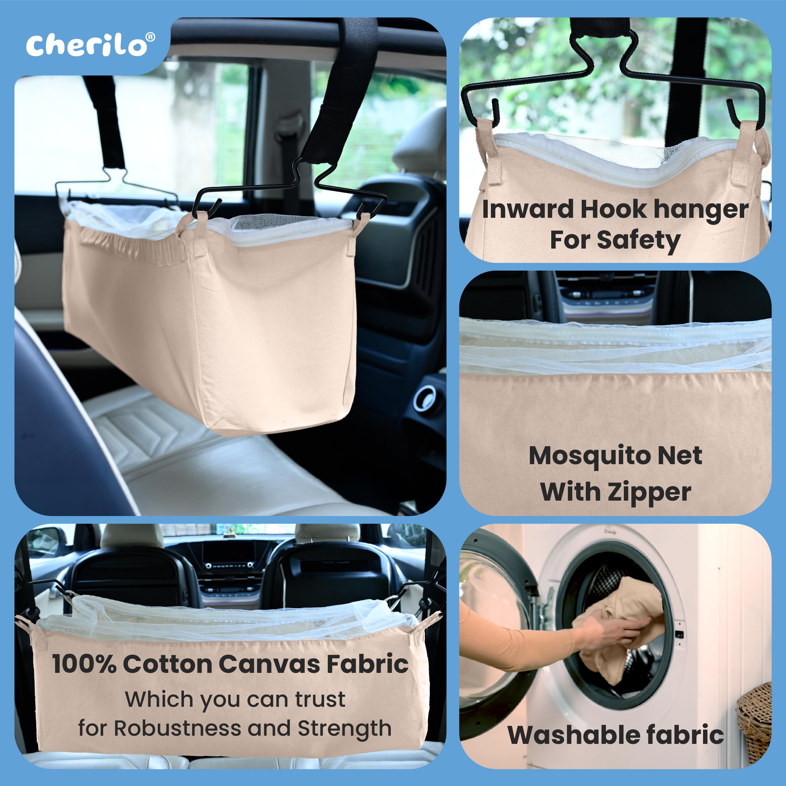 Baby Car Cradle Hammock (0–3 Years) | Travel Jhula with Net & Adjustable Strap