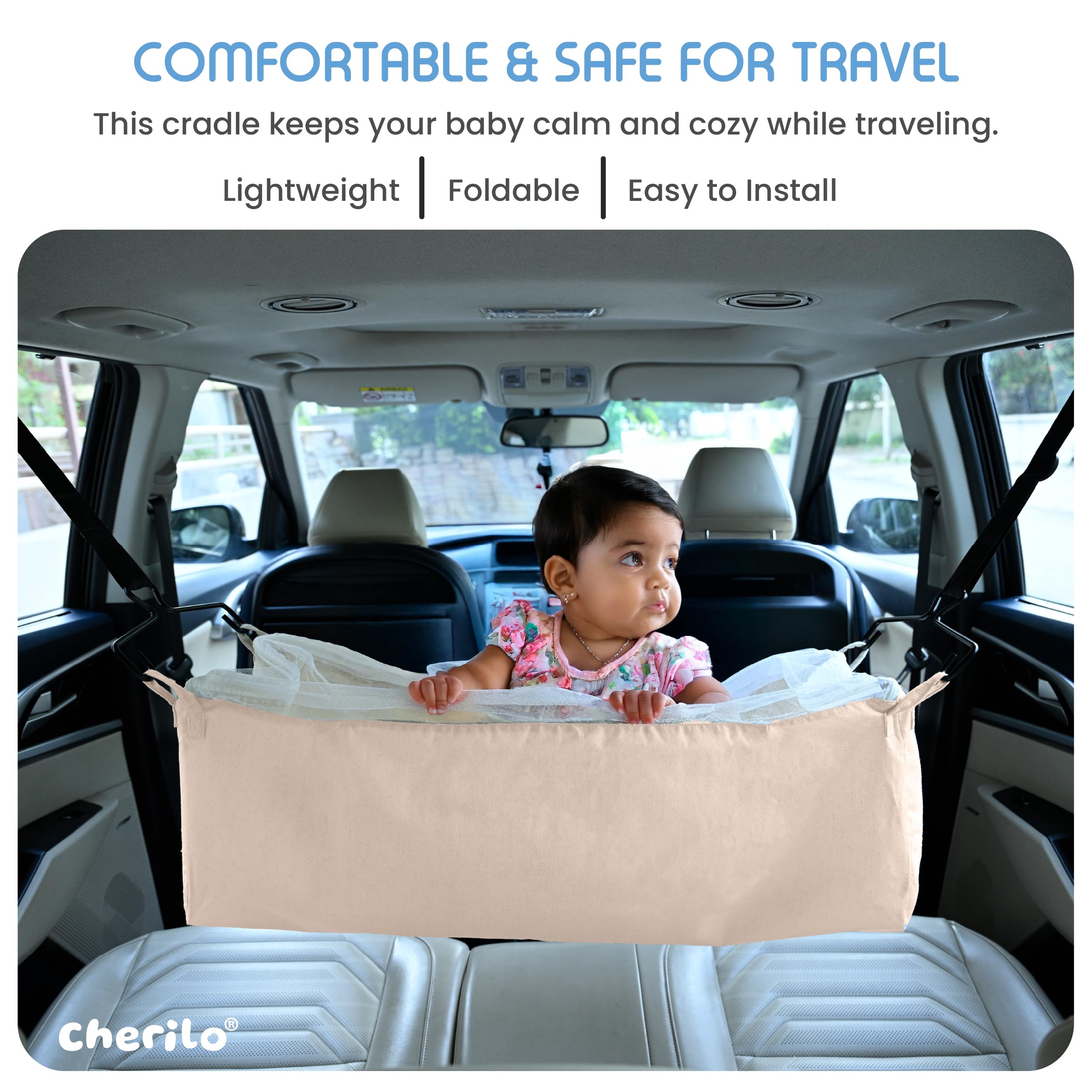 Baby Car Cradle Hammock (0–3 Years) | Travel Jhula with Net & Adjustable Strap