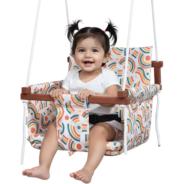 Wooden Baby Swing (6 Months–5 Years) Indoor/Outdoor | Safe Jhula with Cushions