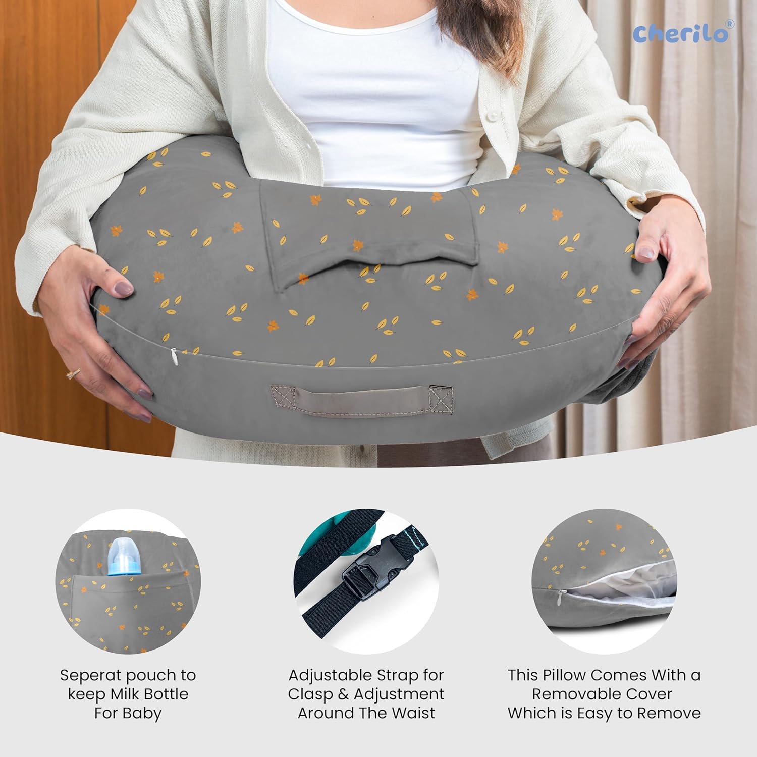 Nursing & Feeding Pillow for Newborn with Strap & Bottle Holder Secondary image